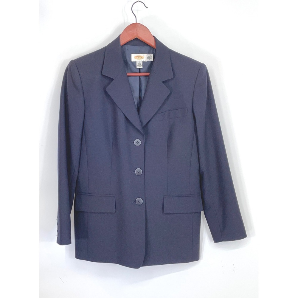 VTG Talbots Women Blazer 6P Jacket Navy Blue Pure Wool 3-Button Made Japan